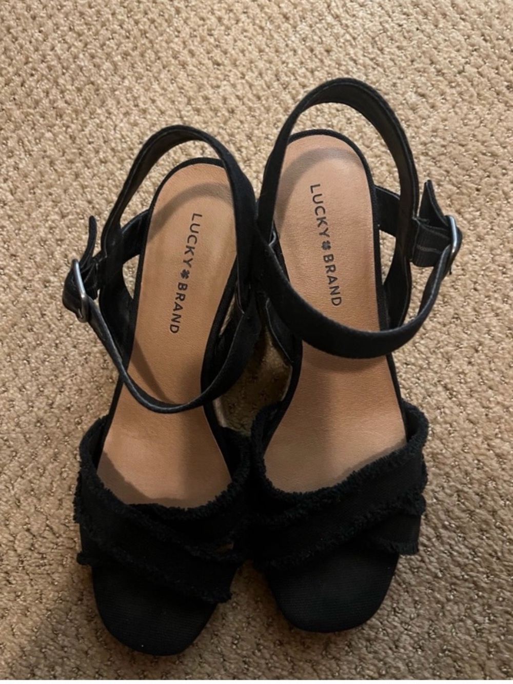 Lucky Brand Black Women's Strappy Wedge Sandals